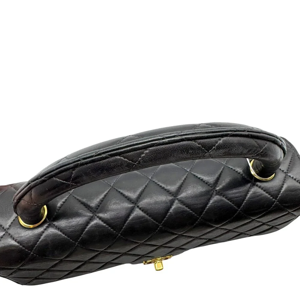 Chanel Black Matelasse Lambskin Top Handle Kelly Flap Bag 1994-96